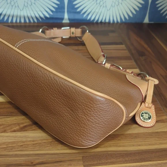 Dooney & Bourke brown pebbled leather handbag purse o-ring slouch bag - Picture 5 of 13